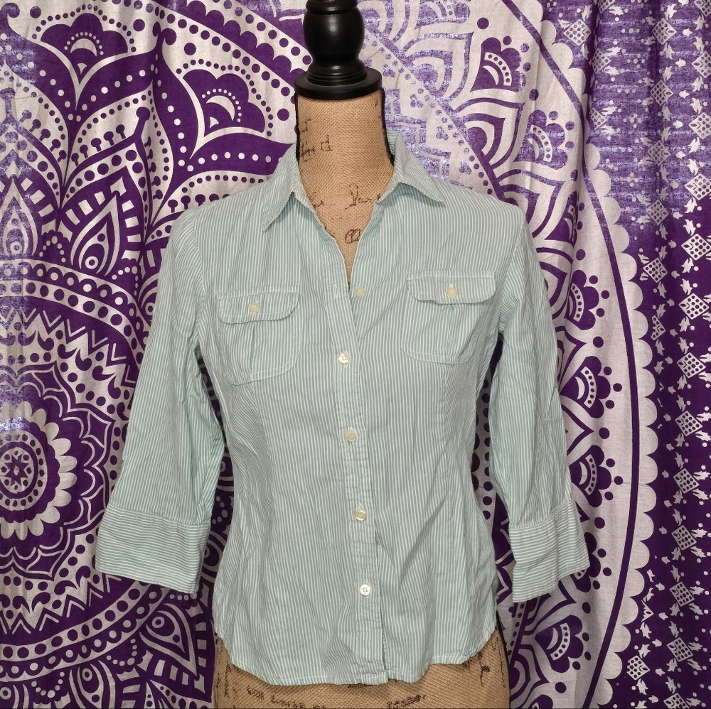3/$20 Liz Claiborne Light Blue Striped Button-Down Shirt